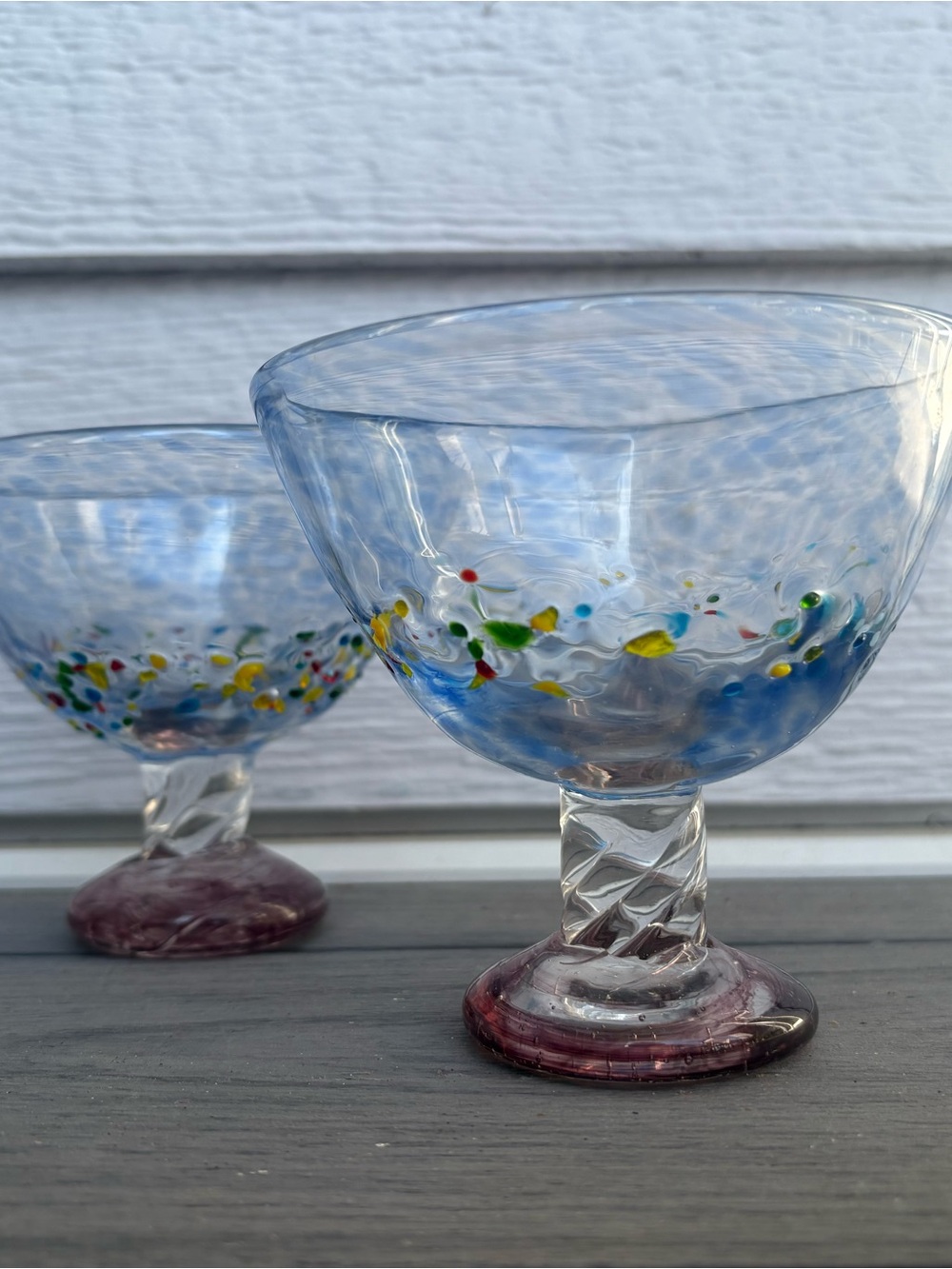 Handblown Blue Confetti Glass Dessert Goblet - Artistic Home Art